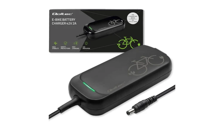 Qoltec Szybka Ładowarka do roweru skutera elektrycznego 36V 42V 2A 5.5*2.1 wodoodporna +kabel zasilający