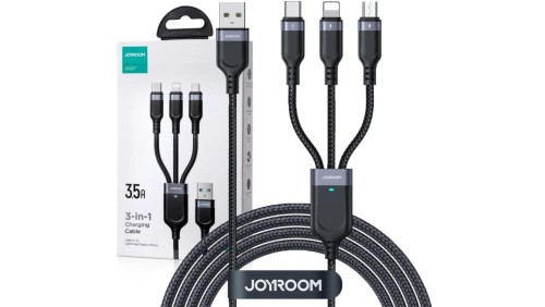 Kabel 3w1 USB-A / USB-C micro-USB Lightning Joyroom S-1T3018A18 30cm 3.5A w oplocie czarny