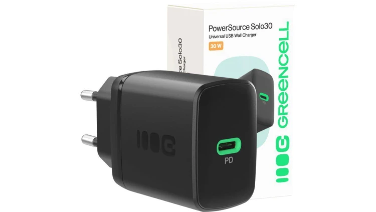 ŁADOWARKA SIECIOWA Greencell PowerSource Solo30 30W 1xUSB-C PD 3.0 QC 4.0+ czarna
