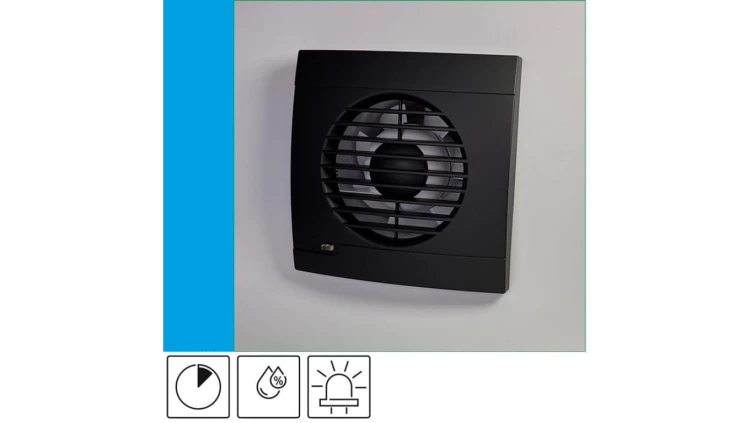 Wentylator domowy Aero RS100HT Onyx czujnik wilgotności z opóźnieniem czasowym, kontrolka LED, fi 100 mm, kolor czarny
