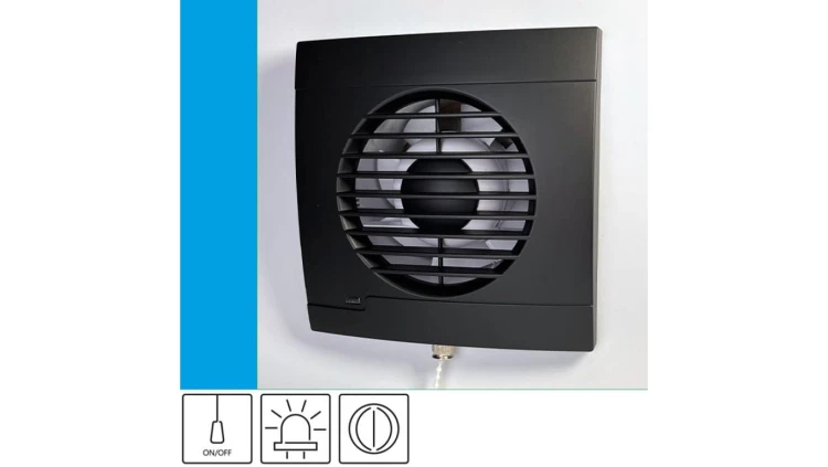 Wentylator domowy Aero RS100P+ Onyx klapka zwrotna, przełącznik pociągany, kontrolka LED, fi 100 mm, kolor czarny