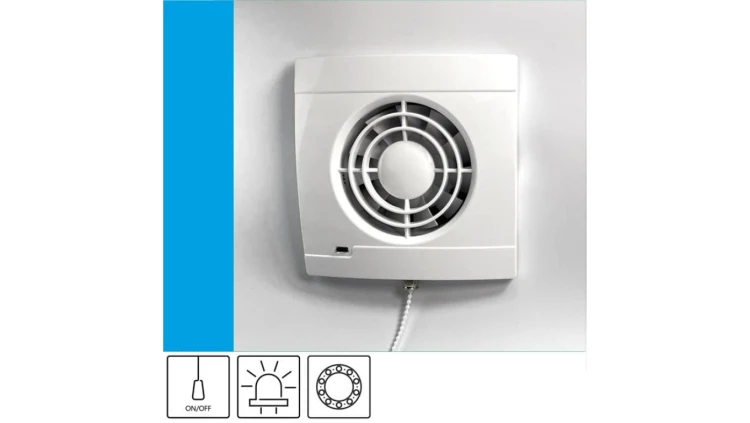 Wentylator domowy Vulkan VK100P przełącznik pociągany, łożysko kulkowe, kontrolka LED, fi 100 mm, kolor biały
