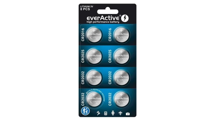 zestaw 8 sztuk baterii litowych everActive 4 x CR2032, 2 x CR2025, 2 x CR2016