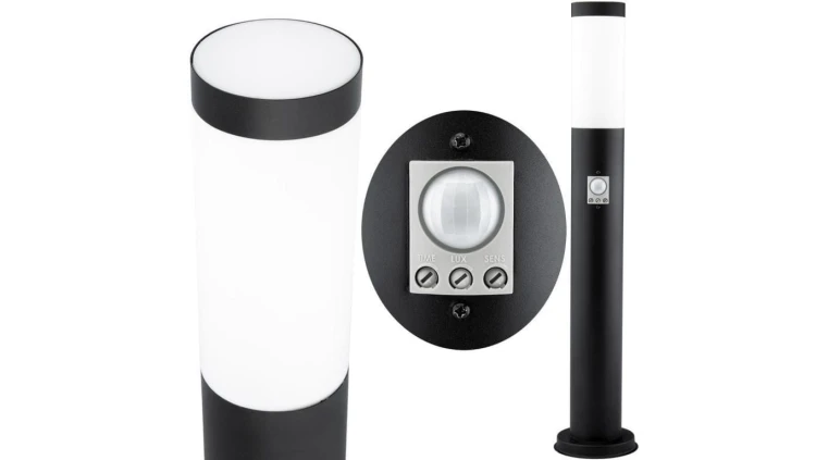 Lampa Ogrodowa Zewnętrzna E27 CZARNY SŁUPEK 65cm z Czujnikiem Ruchu i Zmierzchu