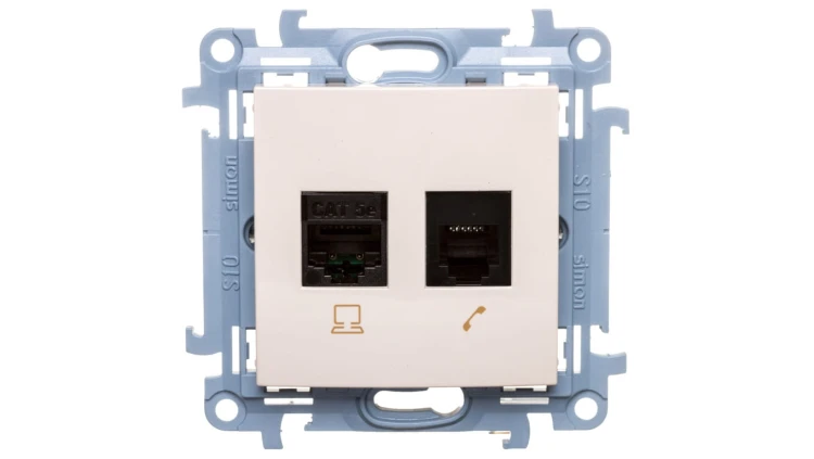 Simon 10 Gniazdo teleinformatyczne RJ45+RJ12 kat.5e kremowe C5T.01/41