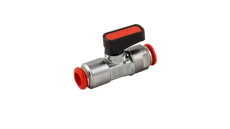 Zawór kulowy wtykowy Ghilux mini do węża fi 4 mm, PN20 mosiądz niklowany PTFE/NBR