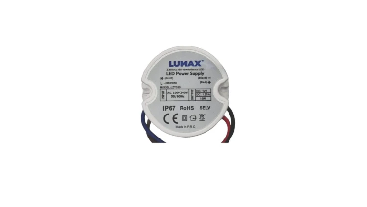 Zasilacz do oświetlenia LED montażowy IP44 15W, 12V, 1.25A, 50x22mm - do Puszki