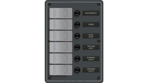 Panel Przełączników Blue Sea – 6 pozycji, wodoodporny, szary IP 66