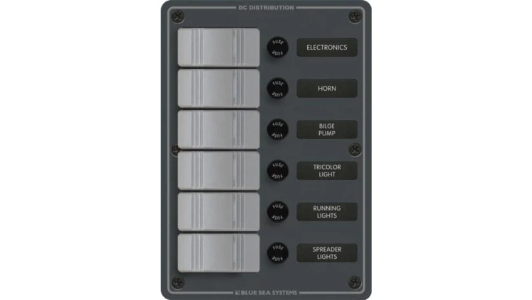 Panel Przełączników Blue Sea – 6 pozycji, wodoodporny, szary IP 66