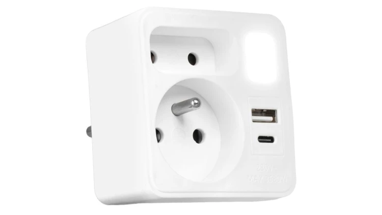 Rozgałęźnik sieciowy 2 gniazda + USB-A + USB-C + lampka nocna VA0373 Vayox