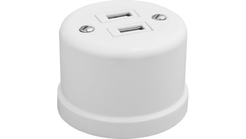 Gniazdo USB podwójne natynkowe 3.2A Retro ceramic, białe