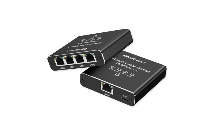 Qoltec Rozdzielacz Splitter Ethernet mini SWITCH 1x4 RJ45 1000Mb/s USB-C Aluminium