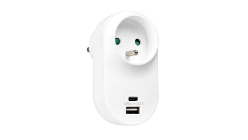 Rozgałęźnik sieciowy 1 gniazdo 2P+0 French + USB-A 2.4A + USB-C 3.0A VA0360 VAYOX