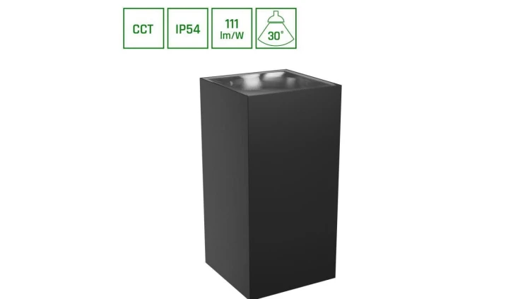 TORRE 18W CCT 230V IP54 99x78x162MM CZARNY KWADRATOWA ELEWACYJNA DWUKIERUNKOWE