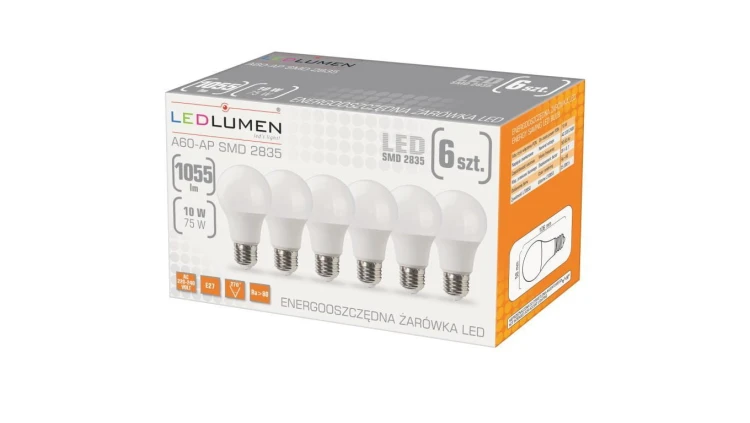 Zestaw 6x żarówka LED A60-AP E27 10W 972lm barwa biała ciepła