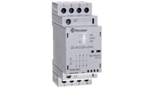 Stycznik modułowy 4Z 25A 24V AC/DC funkcja Auto-On-Off, wskaźnik zadziałania + LED, 35mm 22.34.0.024.4340