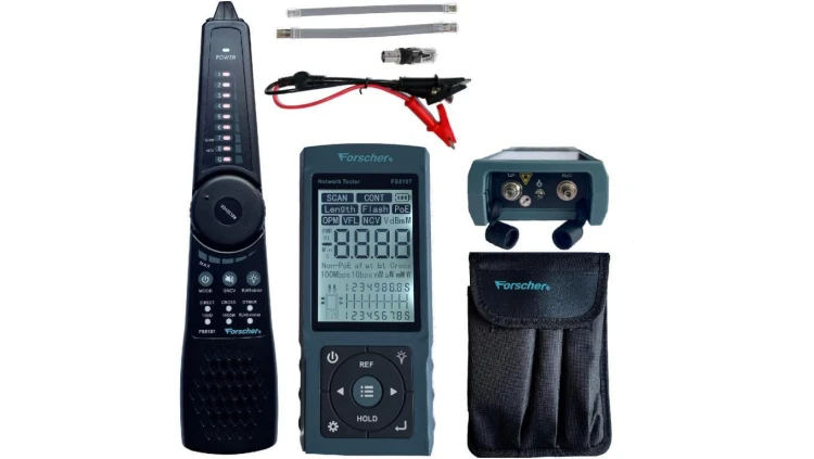 Tester kabli sieciowych RJ45 PREMIUM z pomiarem PoE, mocy optycznej długości przewodu FORSCHER FS8107