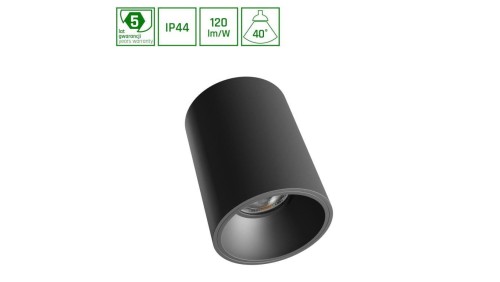 ORBITO NATYNKOWA 10W NW 230V 40ST IP44 UGR19 RA90 FI75X100MM CZARNY OKRĄGŁA 5 LAT