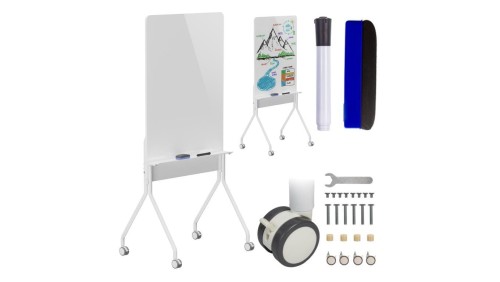 Mobilna tablica suchościeralna Ergo Office, orientacja pionowa, biała, jednostronna, z półką, wymiary tablicy 1190x790mm, ER-305