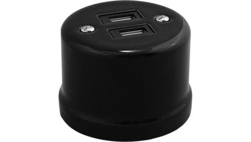 Gniazdo USB podwójne natynkowe 3.2A Retro ceramic, czarne