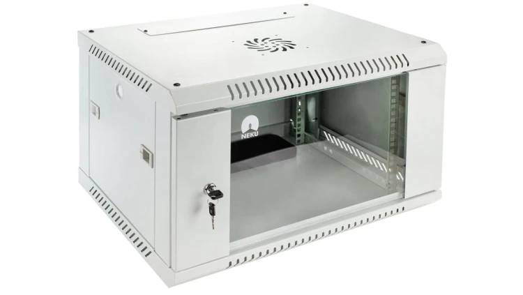 Szafa wisząca RACK 19 6U 350mm drzwi szklane szara NEKU TS BOX