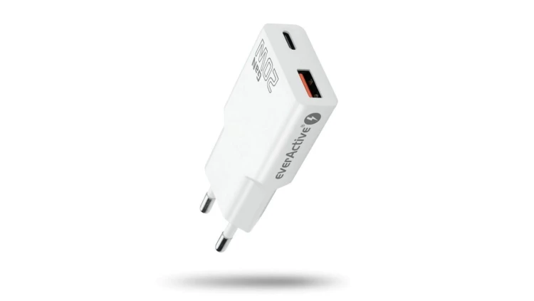 Ładowarka sieciowa everActive GaN SUPER SLIM SC-340Q z gniazdem USB QC3.0 oraz USB-C PD 20W