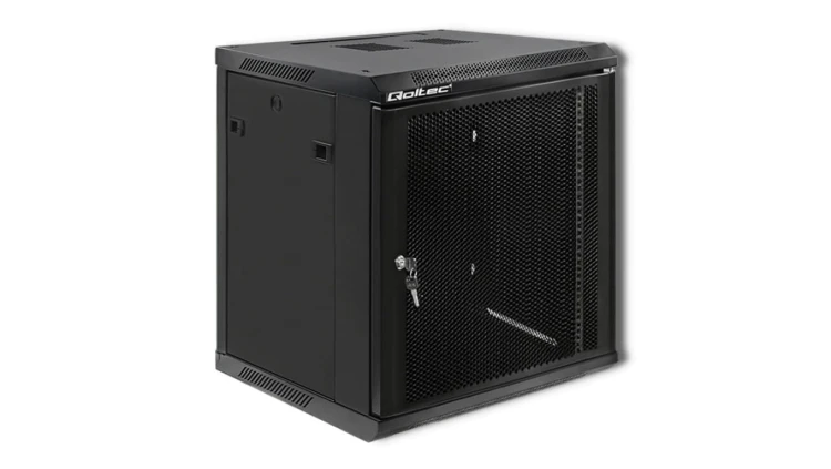 Qoltec Szafa RACK 19 12U 600 x 635 x 600 Perforowane drzwi Wisząca Stalowa obudowa Zamek Czarna