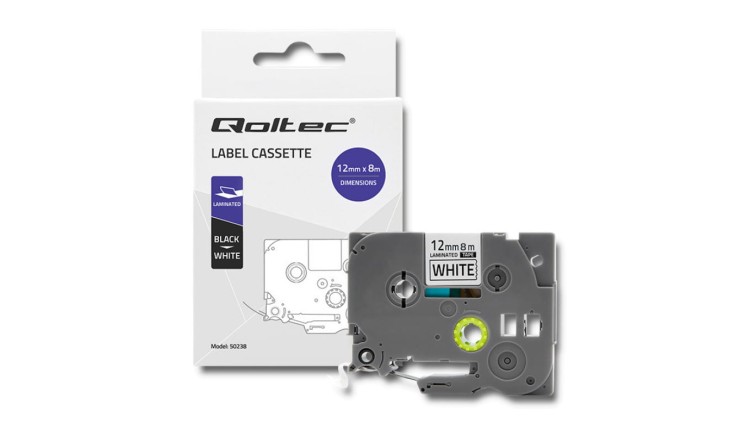 Qoltec Taśma do BROTHER TZe-231 12mm x 8m Biała/ Czarny nadruk