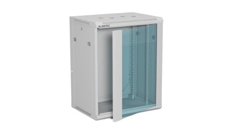 Szafa rack wisząca 19 cali 15U 600x450, drzwi szklane, tył i osłony boczne demontowalne, ZŁOŻONA kolor szary ALANTEC