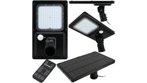 Oprawa, lampa hybrydowa uliczna LED 40W 6600lm barwa 3000K ciepła / 4000K neutralna IP65 czarna czujnik PIR LUXMENA