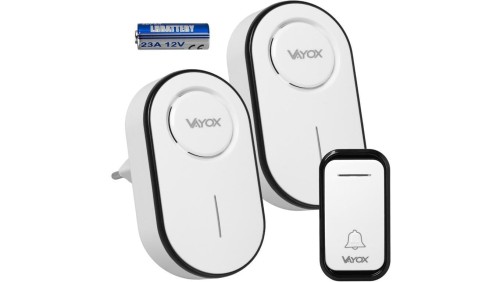 Dzwonek bezprzewodowy 110-240V / przycisk na baterie 23A12V biały VA0406 Vayox