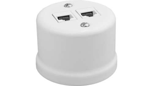 Gniazdo LAN natynkowe 2xRJ45 kat.5e Retro ceramic, białe