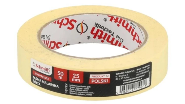 Taśma malarska żółta 25mm 50m papierowa ochronna Schmith