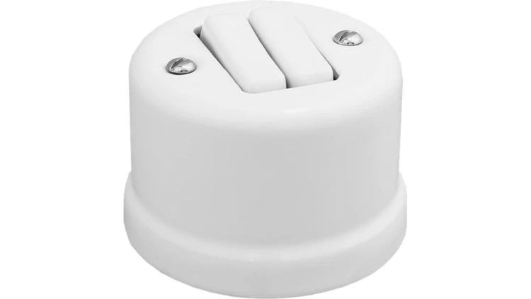 Łącznik podwójny schodowy natynkowy Retro ceramic 10A-250V~, biały