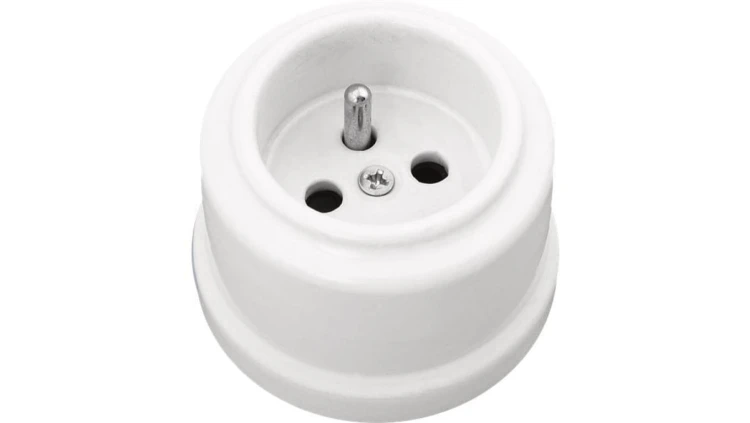 Gniazdo pojedyncze natynkowe 2P+Z Retro ceramic 16A-250V~, białe