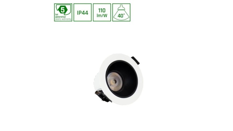 ORBITO DOWNLIGHT 10W WW 230V 40st IP44 Ra90 UGR19 97X65MM BIAŁY/CZARNY MAT okrągła 5 lat gw
