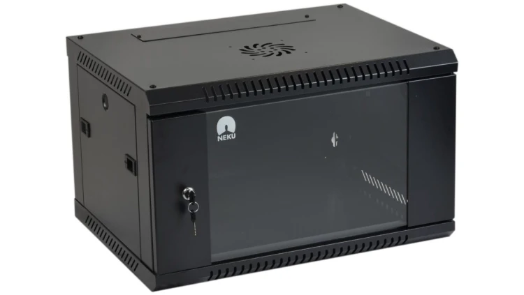 Szafa wisząca RACK 19 6U 350mm drzwi szklane czarna NEKU TS BOX