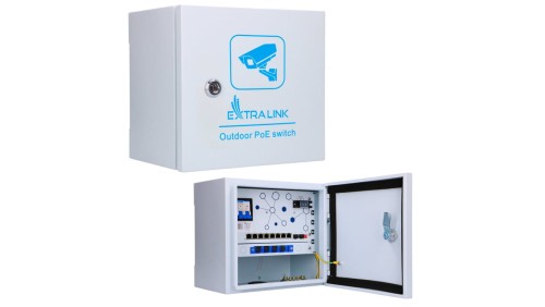 Zewnętrzny switch PoE 8x RJ45 1000Mb/s PoE, 2x SFP, 120W, aktywne chłodzenie Extralink Atlas