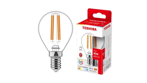 Żarówka LED E14 G45 4,5W = 40W 470lm 2700K Ciepła Filament Ściemnialna TOSHIBA