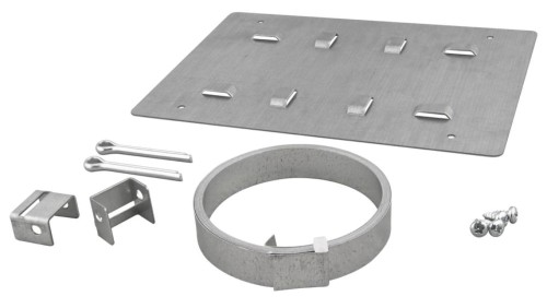 Opaska zaciskowa OZB2 z blachą montażową 194x144mm o montażu obudowy hermetycznej do słupa/masztu