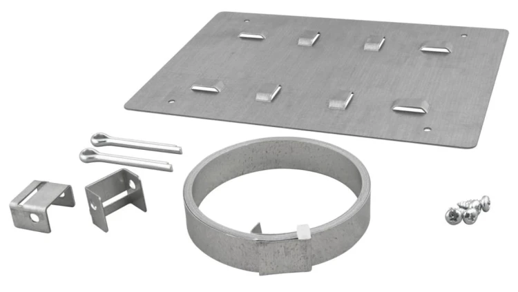 Opaska zaciskowa OZB2 z blachą montażową 194x144mm o montażu obudowy hermetycznej do słupa/masztu