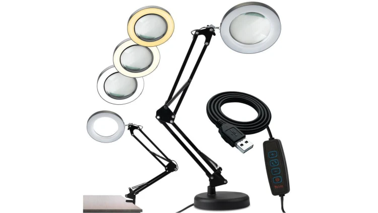 Lampka Biurkowa LED 8W CCT Kreślarska Stołowa 3x Szkło Powiększające Lupa LUCA 2 Czarna LUMILED