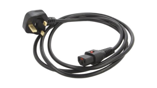 SCHAFFNER-812283 Kabel BS 1363 (G) wtyk, IEC C13 żeński 2m z blokadą IEC LOCK