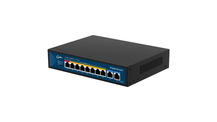 Switch PoE Desktop 10x port RJ45 (8x PoE+ Fast Ethernet 100Mb/s i 2x Uplink Gigabit Ethernet ) przełącznik niezarządzalny CAMVI