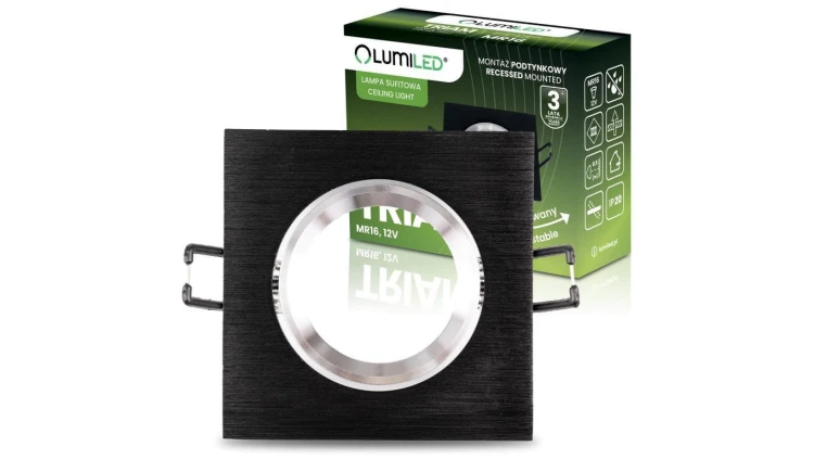 Oprawa Halogenowa Podtynkowa Lampa Sufitowa Kwadrat Ruchoma GU10 MR16 Czarna TRIAM LUMILED