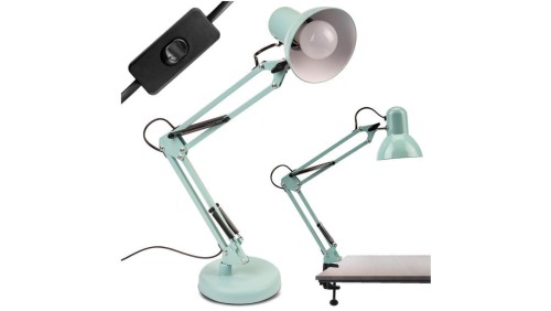 Lampka Biurkowa Kreślarska Stołowa E27 TOBI Pastelowa Niebieska Lumiled + uchwyt na blat