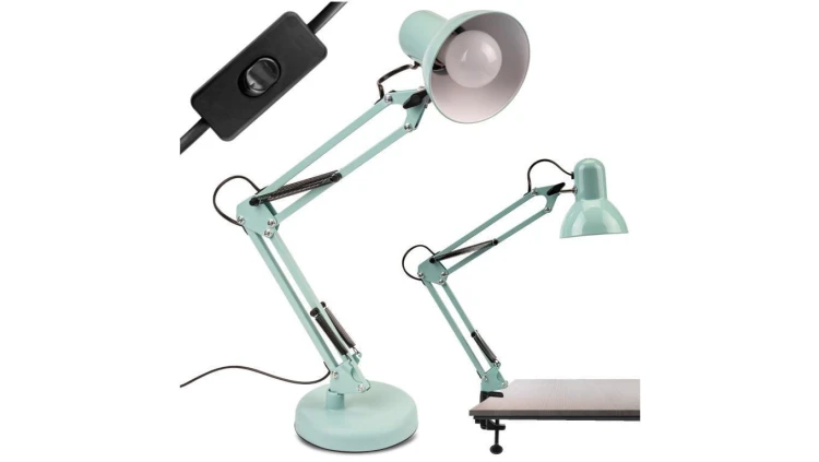 Lampka Biurkowa Kreślarska Stołowa E27 TOBI Pastelowa Niebieska Lumiled + uchwyt na blat