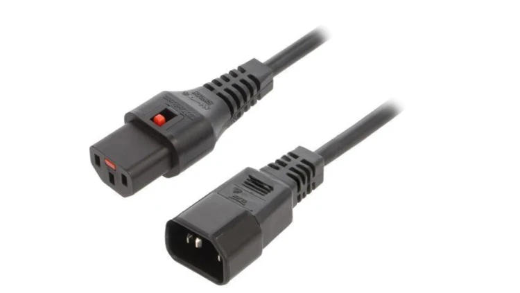SCHAFFNER-812285 Kabel IEC C13 żeński, IEC C14 męski 2m z blokadą IEC LOCK