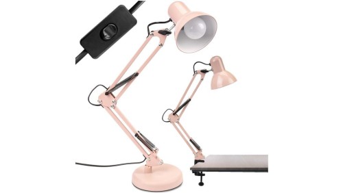Lampka Biurkowa Kreślarska Stołowa E27 TOBI Pastelowy Różowy Lumiled + uchwyt na blat