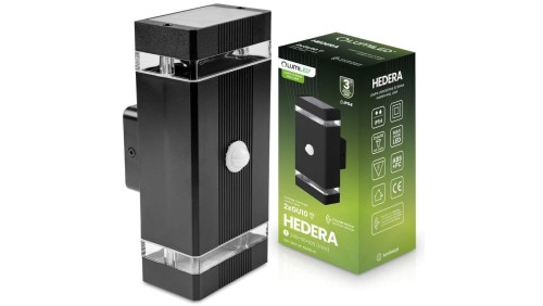 Lampa Ogrodowa Kinkiet Elewacyjny góra dół 2x GU10 Czarny Czujnik Ruchu i Zmierzchu IP54 HEDERA LUMILED
